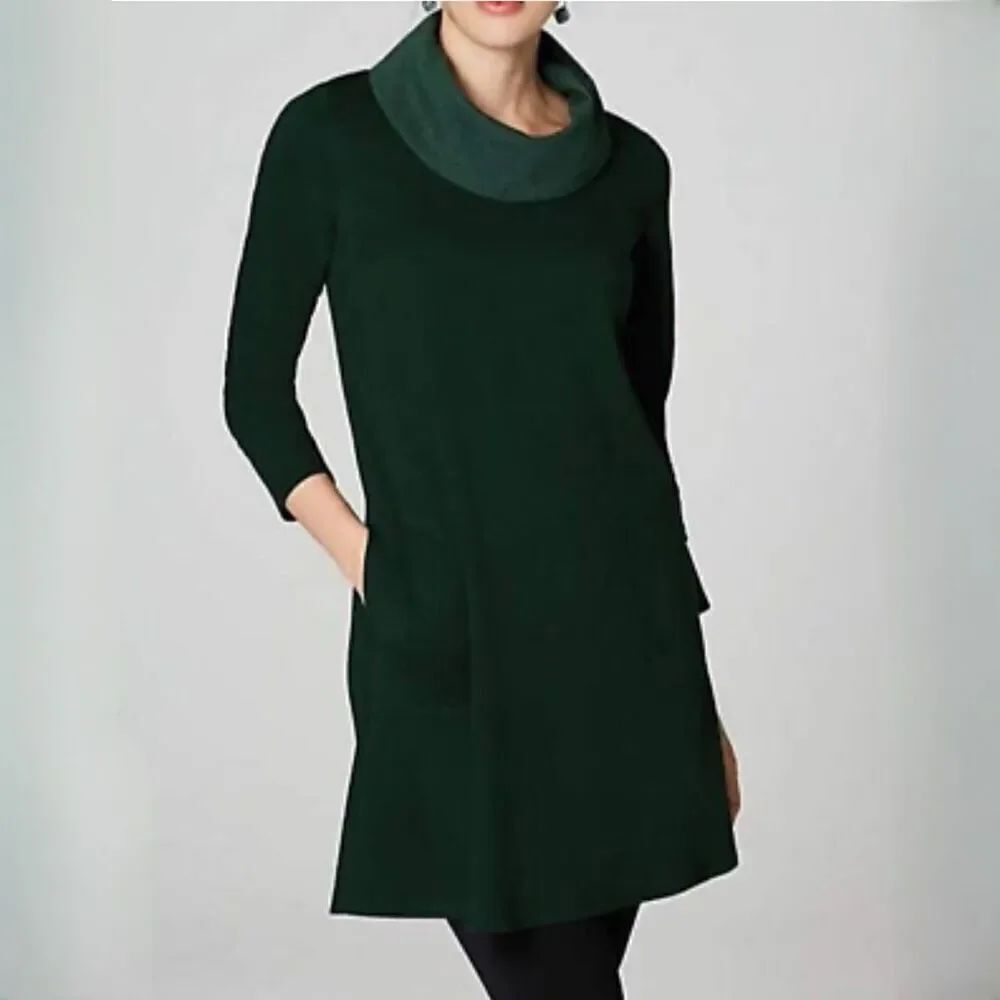 J.Jill Pure Jill Double Knit Cowl Neck Dress size Small Petite Hunter